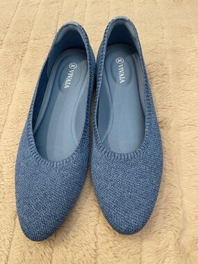 VIVAIA Denim Blue Knit Ballet Flats for Women